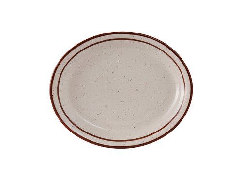 Tuxton TBS-041 Ceramic American White/Eggshell With Brown Speckle Oval Platter (3 Dozen Per Case)