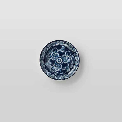 American Metalcraft BLUP5 5" 6 Oz. Plastic Blue and White Pattern Round Bowl