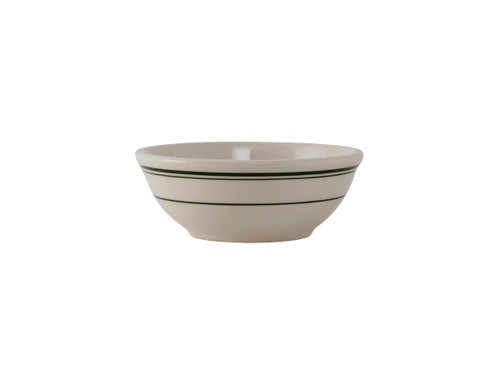 Tuxton TGB-015 5-5/8" 13 Oz. Ceramic American White/Eggshell With Green Band Round Nappie (3 Dozen Per Case)