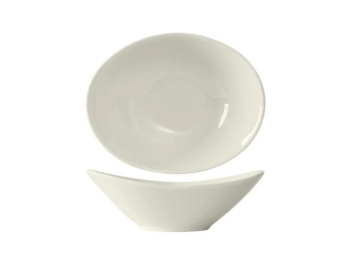 Tuxton AMU-413 8 Oz. Ceramic Pearl White Oval Capistrano Bowl (2 Dozen Per Case)