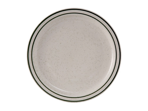 Tuxton TES-009 9-1/2" Ceramic American White/Eggshell With Green Speckle Round Plate (2 Dozen Per Case)