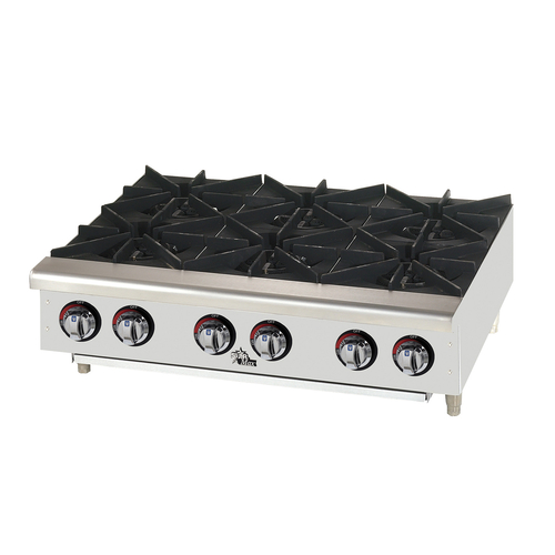 Star 606HF-LP Star-Max® 36" Liquid Propane Countertop Hotplate with 6 Burners and Manual Controls - 150,000 BTU