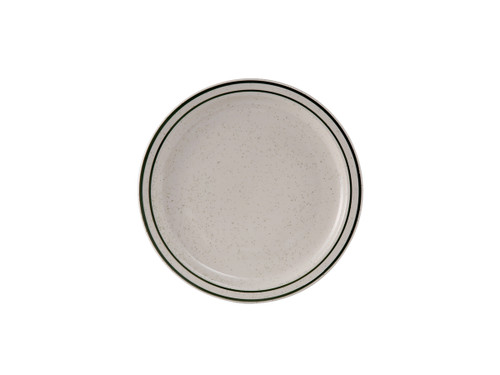 Tuxton TES-005 5-1/2" Ceramic American White/Eggshell With Green Speckle Round Plate (3 Dozen Per Case)