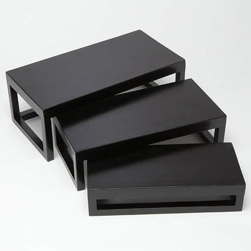 American Metalcraft AWRRP 16" L x 8" W x 6" H Rectangular Black Wood Riser Set