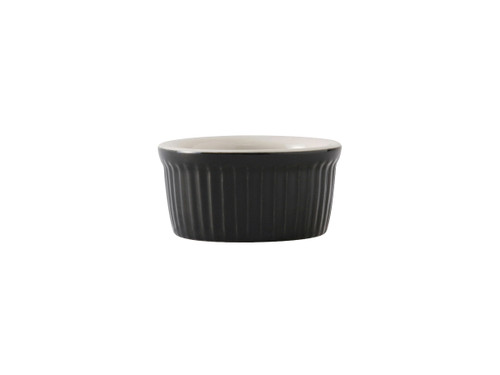 Tuxton B4X-0352 3-1/4" 3-1/2 Oz. Ceramic Black/Eggshell Round Ramekin (4 Dozen Per Case)