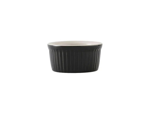 Tuxton B4X-0352 3-1/4" 3-1/2 Oz. Ceramic Black/Eggshell Round Ramekin (4 Dozen Per Case)