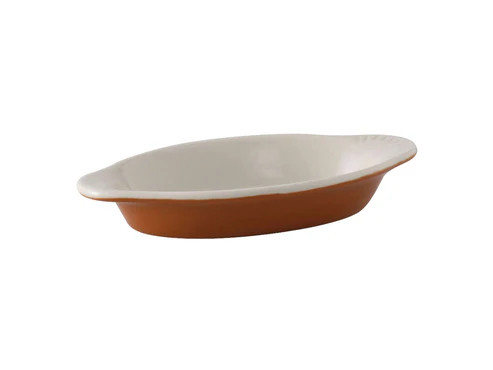 Tuxton B3N-150 17 Oz. Ceramic Autumn/Eggshell Oval Welsh Rarebit (1 Dozen)