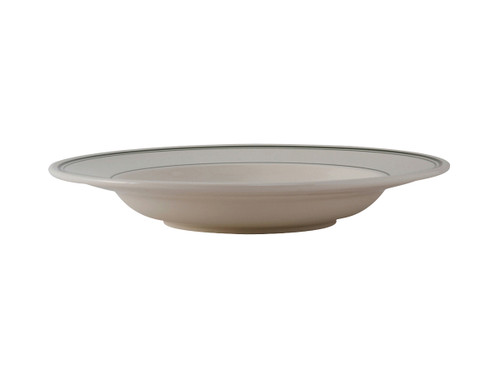Tuxton TGB-125 12-3/4" 26 Oz. Ceramic American White/Eggshell With Green Band Round Pasta Bowl (1 Dozen)