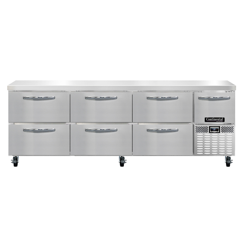 Continental Refrigerator RA93N-D 93"W Six Drawer and One Door Stainless Steel Refrigerated Base Worktop Unit