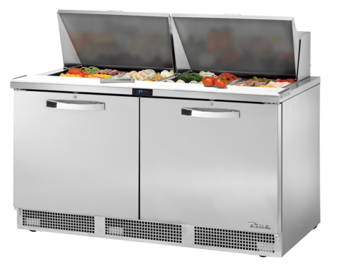 True TFP-64-24M-HC~SPEC3 SPEC SERIES 64.13"W Stainless Steel 2-Section with 2 Doors and 4 Gray Shelves Sandwich and Salad Unit - 115 Volts