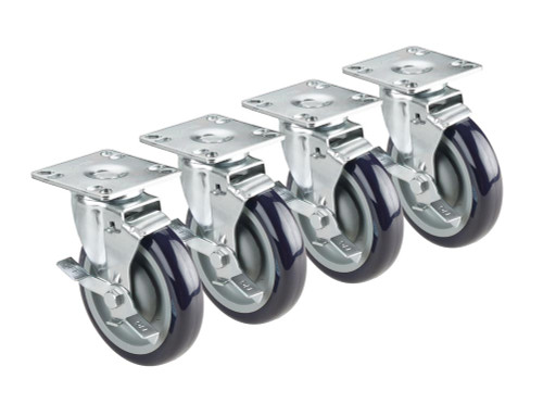 Krowne 28-111S 6" Overall Universal 3-1/2" x 3-1/2" Plate Caster with Side Brake, 5" Wheel, Set of 4