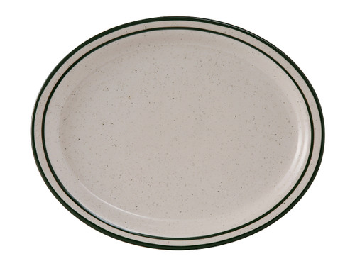 Tuxton TES-014 Ceramic American White/Eggshell With Green Speckle Oval Platter (1 Dozen)