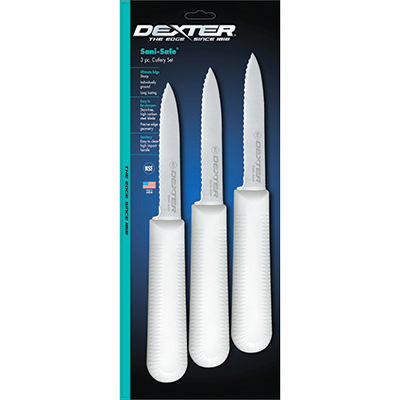 Dexter 15453 3.25" Scalloped Edge Paring Knife with White Handle - (3 Each Per Pack)