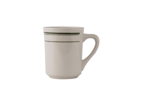 Tuxton TGB-017 3" 8 Oz. Ceramic American White/Eggshell With Green Band Tiara Mug (3 Dozen Per Case)