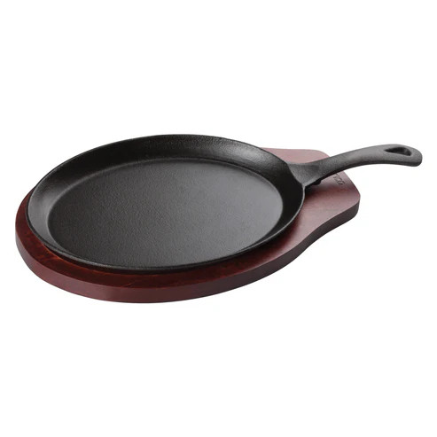 Winco FS-2 10" Cast Iron Oval Fajita Server Set (2 Pieces Per Set)