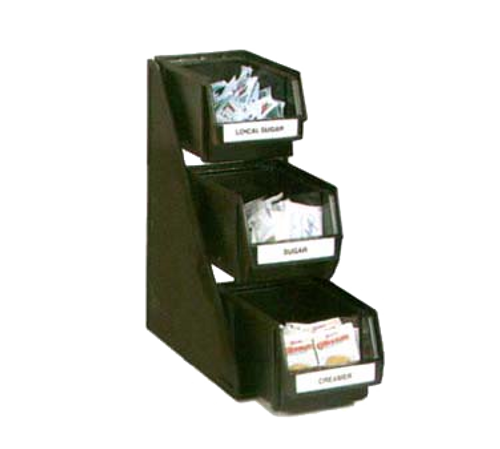Vollrath 4842-06 Black Self-Serve Condiment Bin Stand Set With 3 Tier Stand And 8" Condiment Bins