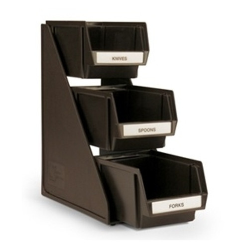 Vollrath 4842-06 Black Self-Serve Condiment Bin Stand Set With 3 Tier Stand And 8" Condiment Bins