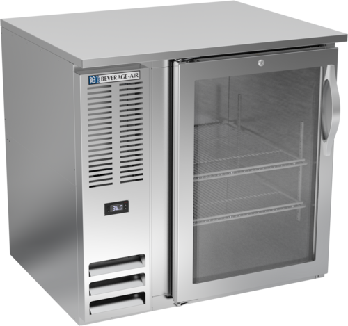Beverage Air BB36HC-FG-S 36" W One-Section Glass Door Refrigerated Food Rated Back Bar Storage Cabinet - 115 Volts