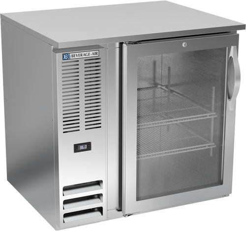Beverage Air BB36HC-FG-S 36" W One-Section Glass Door Refrigerated Food Rated Back Bar Storage Cabinet - 115 Volts