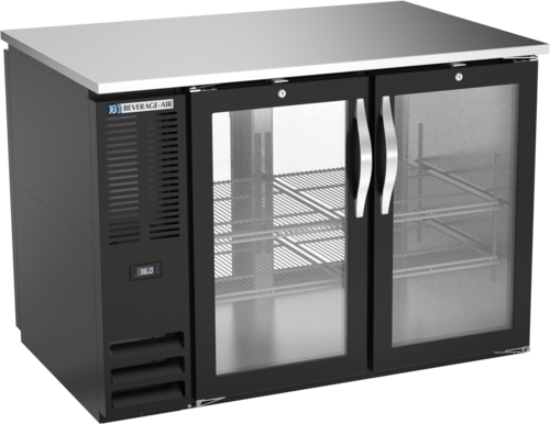 Beverage Air BB48HC-G-PT-B 48" W Two-Section Glass Door Refrigerated Pass-Thru Back Bar Refrigerator - 115 Volts