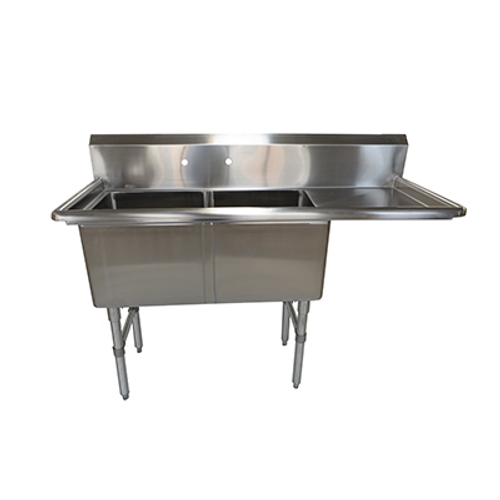 NBR Equipment 2SS-242414R24 16-Gauge Stainless Steel Two Compartment Premium Sink 76-3/16" x 29-1/2" x 44-1/16"