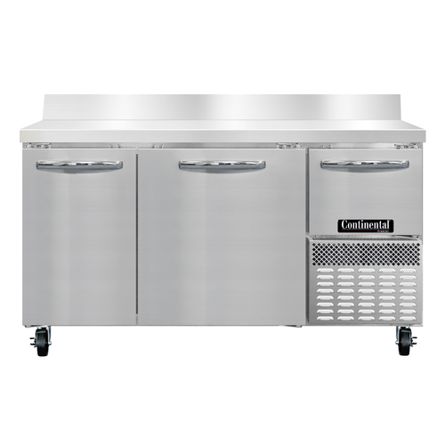 Continental Refrigerator FA60NBS 60"W Three Door Stainless Steel Freezer Base Worktop Unit With 6"H Backsplash