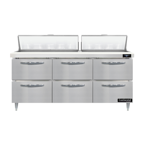 Continental Refrigerator D72N18-D 72" W Three-Section Six Drawer Designer Line Sandwich Unit