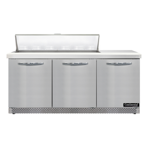 Continental Refrigerator D72N12-FB 72" W Three-Section Three Door Designer Line Sandwich Unit