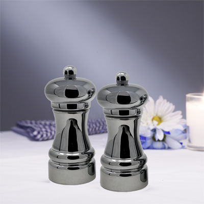 Chef Specialties 90040 4 1/4" Midnight Chrome Salt / Pepper Shaker & Mill Set