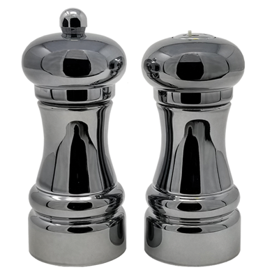 Chef Specialties 90040 4 1/4" Midnight Chrome Salt / Pepper Shaker & Mill Set