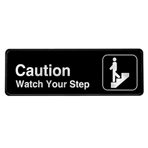 Alpine ALPSGN-26 9"W x 3"H Black and White Self Adhesive Backing "Caution Watch Your Step" Sign