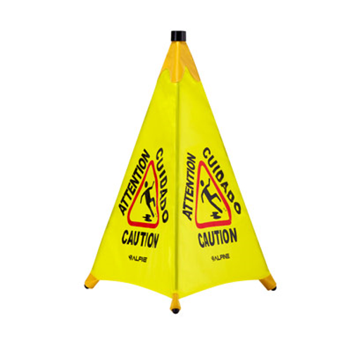 Alpine ALP498-30 3-Sided Yellow Waterproof Polyester "Caution" Pop-Up Wet Floor Sign