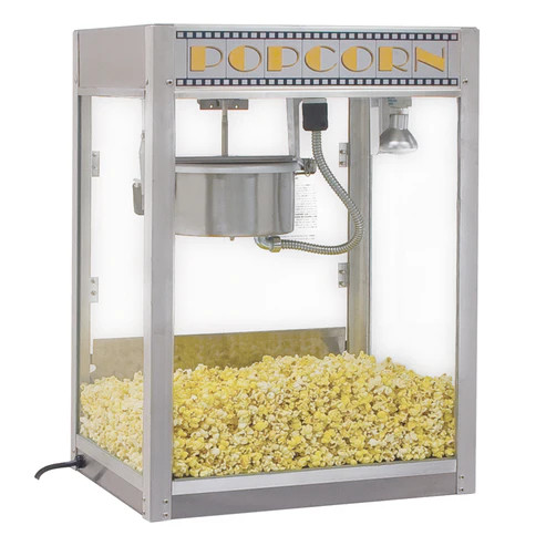 Winco 11087 8 Oz. Silver Screen Stainless Steel Popcorn Machine - 120V 1510W