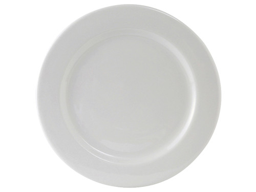 Tuxton ALA-120 12" Dia Round Porcelain White Wide Rim Plate (1 Dozen)