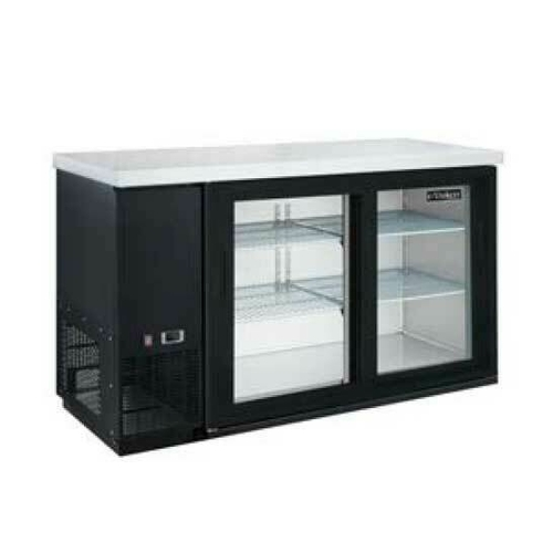 Dukers DBB60-S2 61 1/9"W Two-Section Reach-In Glass Door Refrigerated Back Bar Cooler With LED Lighting