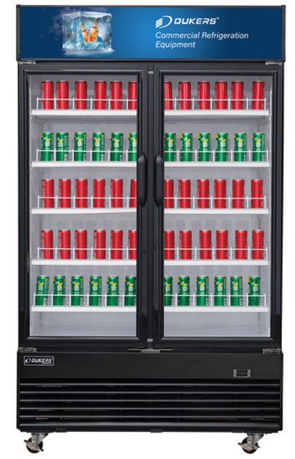 Dukers DSM-48R 54"W Black Swing Refrigerated Merchandiser With Canopy LED Lighting