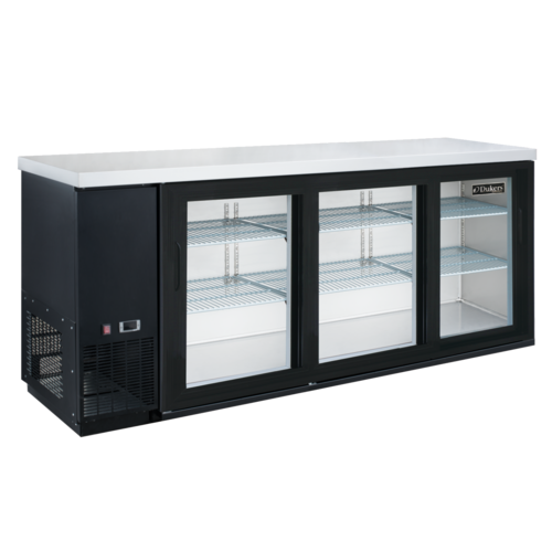 Dukers DBB72-H3 73"W Three-Section Reach-In Glass Door Refrigerated Back Bar Cooler With LED Lighting