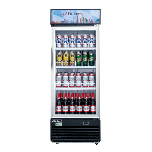 Dukers DSM-15R 27"W Black Swing Refrigerated Merchandiser With Canopy LED lighting