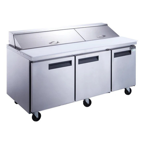Dukers DSP72-18-S3 72..5" W 3 Self-Closing Solid Door Sandwich and Salad Prep Table - 110 Volts