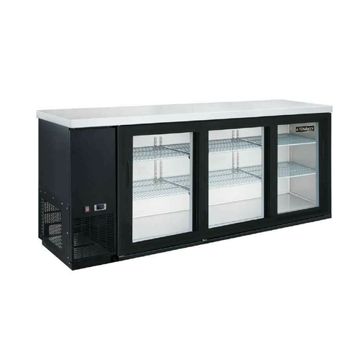 Dukers DBB72-S3 73"W Three-Section Reach-In Glass Door Refrigerated Back Bar Cooler With LED Lighting