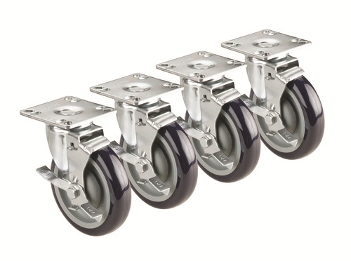 Krowne 28-120S 5" Dia Grease Resistant Krowne Heavy Duty Plate Caster Swivel With Brake - (Set of 4)