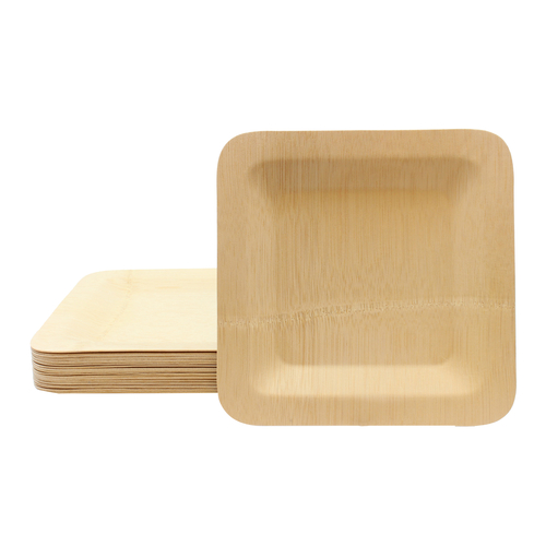 TableCraft Products BAMDSP9 9" x 9" Square Bamboo Cash & Carry Disposable Plate