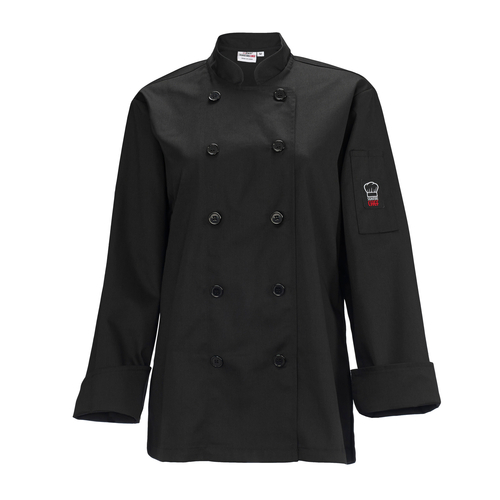 Winco UNF-7KS Tapered Fit Signature Chef Black Small Double Breasted Beacon Women's Chef Jacket