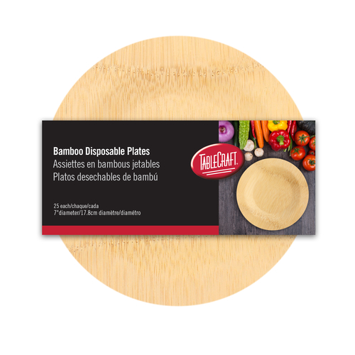 TableCraft Products BAMDRP7 7" Round Bamboo Cash & Carry Disposable Plate