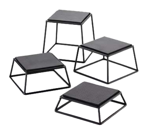 TableCraft Products BKR4 Non-Slip Rubber Tops Black Powder Coated Metal Riser Set