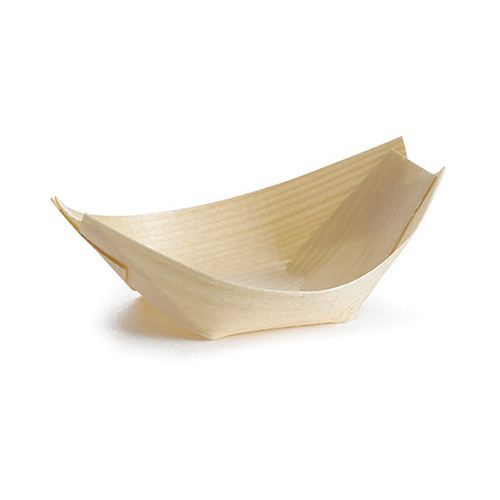 TableCraft Products BAMDB3 1 Oz. Boat Shaped Pinewood Cash & Carry Disposable Serving Piece - 12 Packs of 50