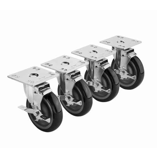 Krowne BC-134 3" Dia. With Brakes Plate Casters (Set Of 4)