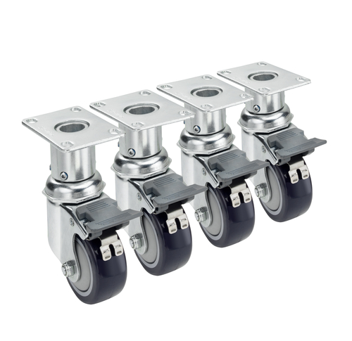 Krowne 28-160S 3" Dia. 2 3/8" x 2 5/8" Plate Swivel With Lock Grease Resistant Adjustable Height Plate Caster (Set Of 4)