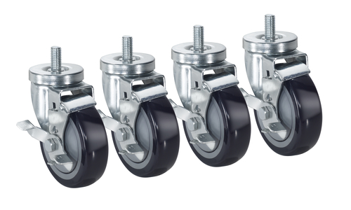 Krowne 28-144S 4" Locking Wheels 1/3" 13 Threaded Stem Caster (Set Of 4)