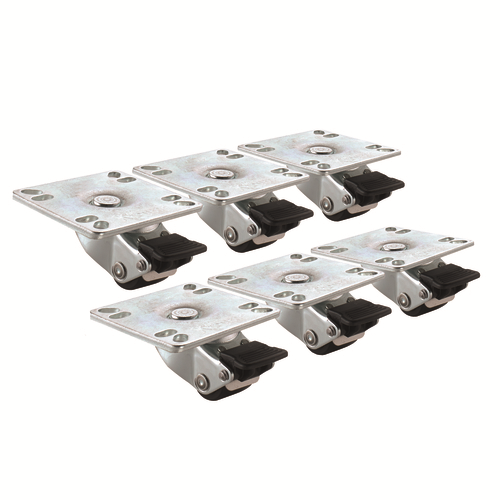 Krowne BC-131 1" Dia. Ultra Low Profile With Brakes Plate Casters (Set Of 6)